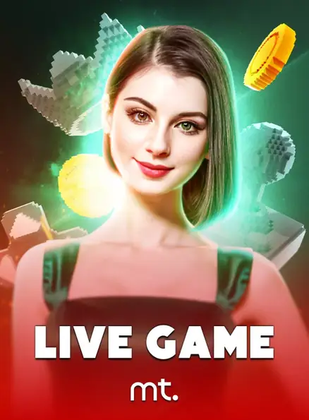 ปกโต๊ะคาสิโนสด Live Game ป้าย mt. ภาพดีลเลอร์หญิงกับเหรียญทองบนพื้นเขียว ในหน้าแรกรีวิว